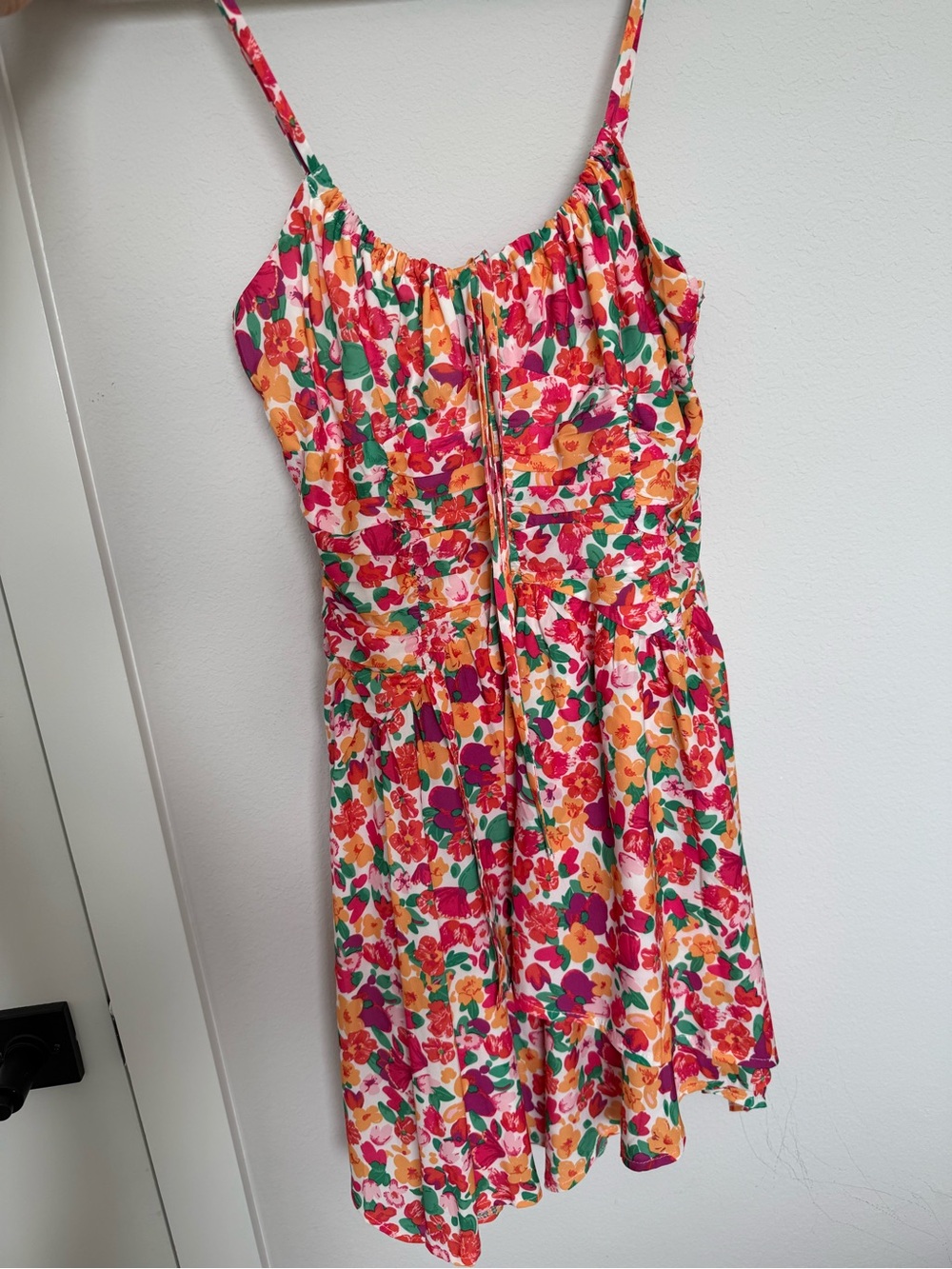 Princess Polly Floral Mini Dress - White with Pink, Orange & Green